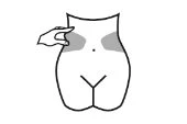 Disegno schematico di un torso femminile visto di schiena con due aree grigie sui fianchi e una mano che pizzica la pelle del fianco sinistro