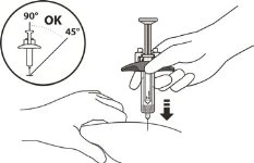 Diagram showing a hand holding a syringe by the