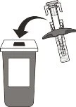 Schematic drawing of a syringe with needle being discarded into a