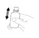 A hand holding a small glass vial while a black double-headed arrow indicates a vertical shaking motion towards the