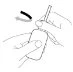 Two hands holding and manipulating a rectangular medical device with a small dark component on top for the