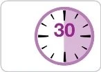 Stylized analog clock with a purple frame and white background showing a