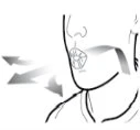 Disegno schematico di un profilo umano che mostra frecce direzionali che indicano il movimento della mandibola e del collo verso il basso