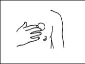 Disegno a tratto che mostra una mano che preme delicatamente sulla zona del petto vicino al capezzolo per l'applicazione di un farmaco