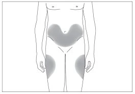 Schematic drawing of a human body showing gray areas on the lower part