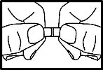 Two hands firmly hold and separate two parts of a medical device or a drug delivery container