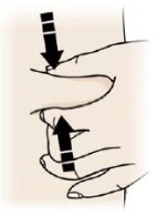 Disegno schematico con due frecce nere che indicano movimenti opposti verso l'interno su una superficie cutanea o un tessuto corporeo