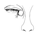 Black line drawing of a human face in profile showing the eye