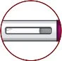 White cylindrical medical device with a rectangular transparent window showing the liquid level and a dosage indicator