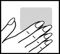 Line drawing of a hand pressing fingers against a flat gray rectangular surface