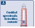 Vertical syringe with Spanish text indicating the approximate amount of insulin remaining