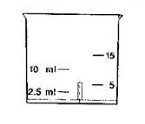 Disegno schematico di un contenitore graduato con tacche che indicano i volumi di 2,5 ml, 5 ml e 10 ml