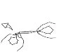 Disegno schematico a linee nere che mostra l'inserimento di un ago sottile in una zona del corpo con una freccia che indica la direzione del movimento