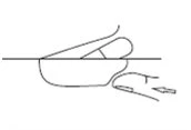 Schematic drawing showing a hand pressing a medical device against the skin for