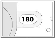 Disegno schematico in bianco e nero che mostra il numero 180 all'interno di una forma ovale su uno sfondo con elementi geometrici e cerchi
