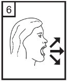 Black and white drawing of a head profile with mouth wide open and three arrows pointing toward the