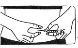 Two hands holding a syringe horizontally to prepare the injection