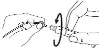 Two hands holding two cylindrical components and rotating them together