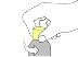 Schematic drawing showing a hand pressing firmly on the top of a yellow vial to expel its contents downward