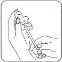 Line drawing showing two hands handling a syringe to prepare or administer a medication precisely