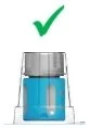 Green checkmark positioned above a vial containing blue liquid with a gray cap on a white background