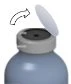A medicine vial with a gray cap and white lid being lifted upwards