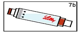 Technical drawing of an injection pen with a white cylindrical body, red Lilly logo, and dose indicator with three black triangles