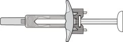 Disegno tecnico di una siringa preriempita con pistone estraibile e ala centrale per la presa durante l'iniezione