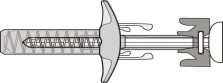 Diagramma tecnico di un dispositivo medico con un pistone centrale, una molla interna e componenti di aggancio laterali in grigio e bianco