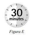 Circular clock icon with '30 minutes' written in the center and half of the background shaded in gray on a white background
