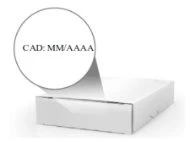 Scatola bianca di un farmaco con un ingrandimento circolare che mostra la dicitura CAD MM/AAAA per indicare la data di scadenza