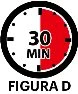 Icona circolare di un orologio con la metà destra evidenziata in rosso e la scritta nera 30 MIN al centro sopra la dicitura FIGURA D