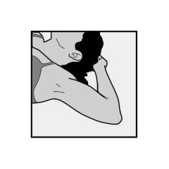 Disegno in bianco e nero di una persona di profilo che si tocca la testa con la mano destra mentre il braccio è piegato verso il corpo