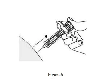 Black and white drawing showing a hand holding a syringe injecting its contents onto a curved surface with a dashed arrow