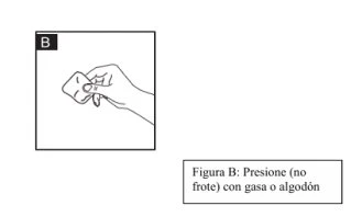 Black and white drawing showing a hand pressing a gauze pad over a specific spot to apply pressure without rubbing