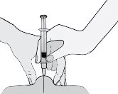 Two hands holding a syringe with needle pointing downward to perform an