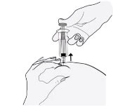 One hand holding a syringe with needle inserted into the buttock of a person while the
