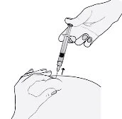 One hand holding a syringe and the tip of the