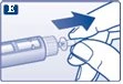 Illustrazione tecnica che mostra una mano che sposta una freccia blu verso destra per indicare il movimento di un dispositivo medico cilindrico
