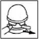 Disegno stilizzato in bianco e nero di un operaio che indossa un casco protettivo e occhiali di sicurezza con una freccia che indica il rischio