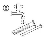 Technical drawing with the number 6 showing an open tap with droplets of liquid