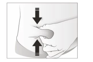 Two hands pinch and lift a fold of skin on the