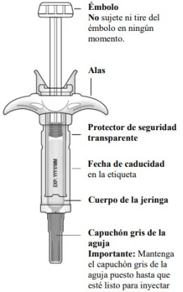 Diagram of a syringe with labels indicating the