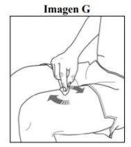 Black and white drawing showing a hand performing circular massage on a skin area after an injection