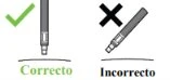 Diagram showing an injection pen held vertically with a green checkmark and a tilted pen with a black cross over it