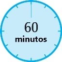 Blue circular clock with a blue border and the black text '60 minutes' in the center on a light background with markings indicating hours