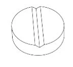 Disegno lineare di una compressa circolare bianca con una scanalatura centrale profonda che la divide in due metà simmetriche