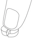 Disegno lineare di un dispositivo medico cilindrico con un'ampia sezione centrale piatta e una base sagomata con incavi alla base
