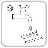 Линейный рисунок открытого крана с каплями воды...