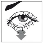 Stylized drawing of a human eye with long eyelashes and an